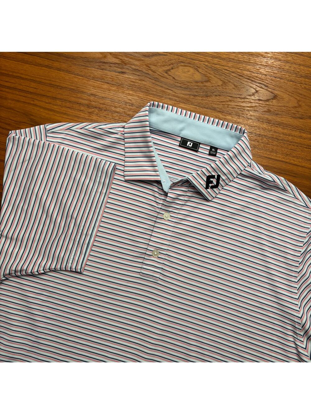 FootJoy men’s blue pink white stripe short sleeve golf polo Shirt size XL